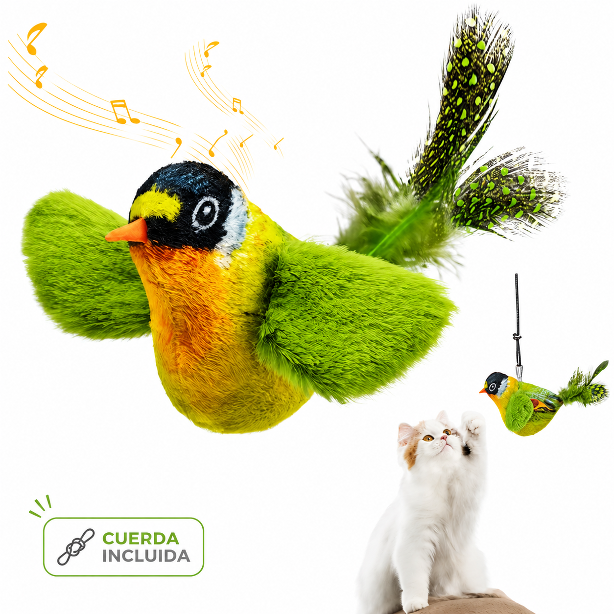 GatPájaros - Juguete con Sonido Realista + Hierba Gatera