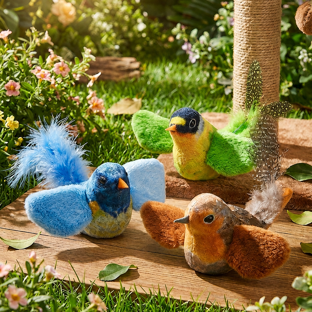 GatPájaros - Juguete con Sonido Realista + Hierba Gatera