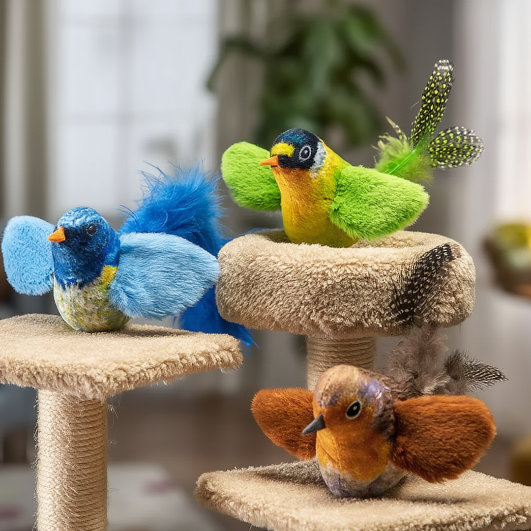 GatPájaros - Juguete con Sonido Realista + Hierba Gatera